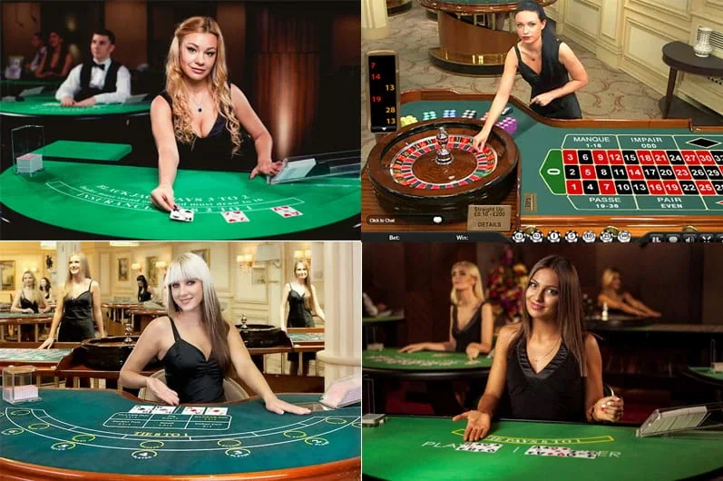 Dealer dan meja permainan dalam tampilan kasino live PROSLOT